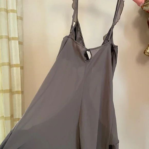 Brown Silk Step In with V-Neck, Sheer Back and Side Detail Ruffle Neckline VS - Picture 8 of 9